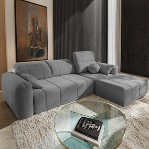 Ecksofa mit Schlaffunktion Cetara grau rechte Seite stilvolles Design komfortable Schiebelehne verstellbare Kopfstützen