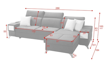 Ecksofa mit Schlaffunktion Elgin braun / weiß rechtes Ecksofa mit verstellbaren Kopfstützen praktische Schubladen in den Möbelseiten