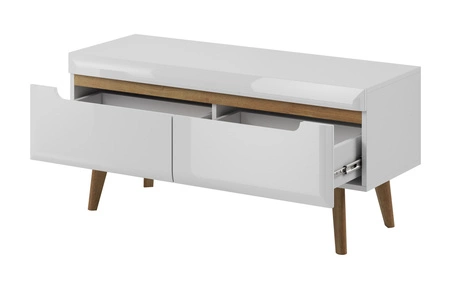 RTV Schrank Atka 107 cm weiß / weiß glänzend / Eiche riviera moderner Designschrank im skandinavischen Stil ideal für Wohnzimmer und Wohnbereich