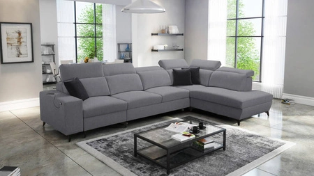 Ecksofa mit Schlaffunktion Kelly Sleek XI grau rechts Ein stilvolles und bequemes Ecksofa aus strapazierfähigem Webstoff