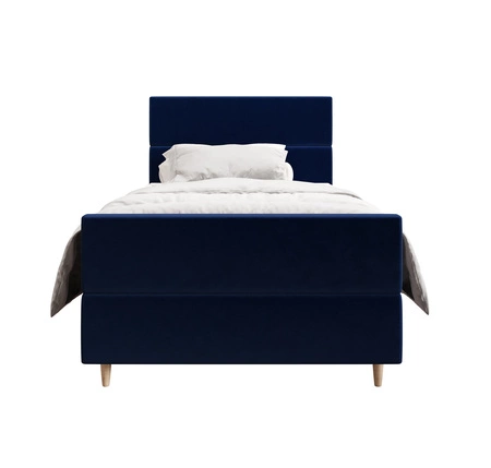 Boxspringbett Benet 90x200 dunkelblau Bett im modernen skandinavischen Stil mit gepolstertem Kopf- und Fußteil Bett mit Staukasten