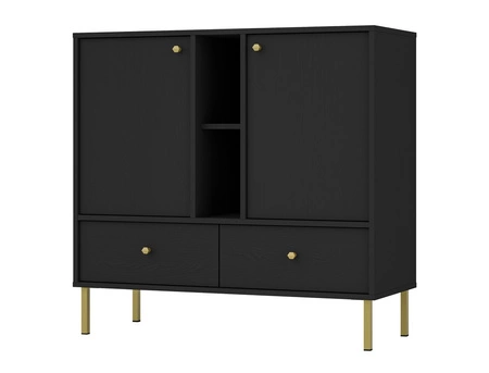 Kioto II Wohnzimmer Möbel Set schwarz Graphit stilvolles Design elegante Möbel mit goldenen hohen Beinen bereichert