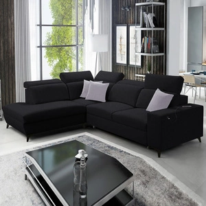 Ecksofa mit Schlaffunktion Kelly Sleek VII schwarz links geflochten bequem und funktionell Ecksofa für Wohnzimmer