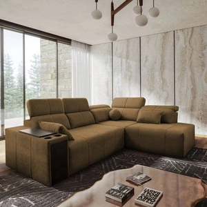 Ecksofa mit Schlaffunktion Tesalia VII braun rechte Ecke modernes Design komfortable Schiebelehne Schublade in der Seite des Möbels
