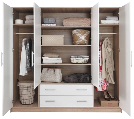 Kleiderschrank Caspe 200 cm Eiche artisan Garderobe modernes Design ABS-Finish und schwarze Griffe