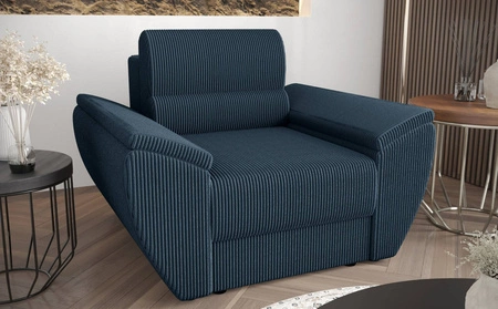 Sessel Fogu blau modernes Design bequemer Sessel für Wohnzimmer Kordstoff mit ausdrucksstarken Streifen breite Armlehnen