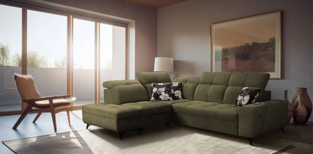 Ecksofa mit Schlaffunktion Buffalo VII olivgrün links stilvolles Ecksofa mit Bettzeugcontainern Velourstoff
