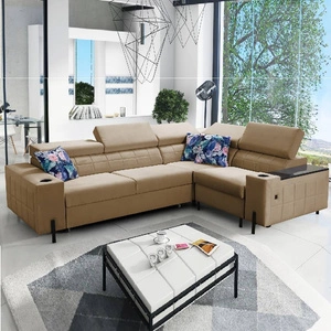 Ecksofa mit Schlaffunktion Belvi II dunkelbeige rechts elegantes und ergonomisches Ecksofa für das Wohnzimmer praktischer Stauraum an der Seite