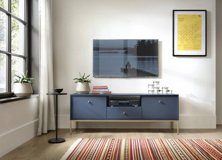 TV-Schrank Mono 154 cm Dunkelblau Elegante Stilistik schlichte Form mit goldenen metallischen Elementen