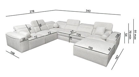 Ecksofa mit Schlaffunktion Viano VIII grau Esche rechts modernes Ecksofa mit interessantem Design Container für Bettzeug