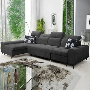 Ecksofa mit Schlaffunktion Buffalo XII graphit linke Seite stilvolles und funktionelles Ecksofa mit Bettzeugbehälter