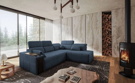 Ecksofa mit Schlaffunktion Tesalia VII blau rechte Ecke modernes Design komfortable Schiebelehne Schublade in der Seite des Möbels