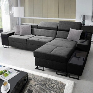 Ecksofa mit Schlaffunktion Alcamo grau rechte Ecke elegantes und stilvolles Ecksofa mit einer ausziehbaren praktischen Schublade an der Seite des Möbels