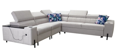 Ecksofa mit Schlaffunktion Belvi IV dunkelbeige links elegantes Ecksofa für Wohnzimmer praktischer Stauraum in Seitenwand