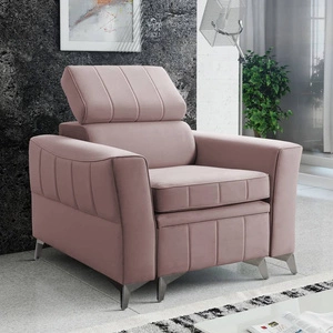 Rava Sessel lavendel rosa Praktischer und bequemer Sessel für das Wohnzimmer mit verstellbarer Kopfstütze und einem Staufach aus weichem Samtstoff