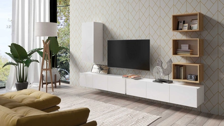 Möbel Apulia XXXVI weiß glänzend / goldene Eiche ein außergewöhnlich stilvolles Wandelement einfache Elemente, die in jedes Interieur passen