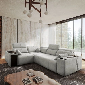 Ecksofa mit Schlaffunktion Tesalia II grau Esche links bequemes Ecksofa für Wohnzimmer mit verschiebbarer Rückenlehne Bettzeugcontainer