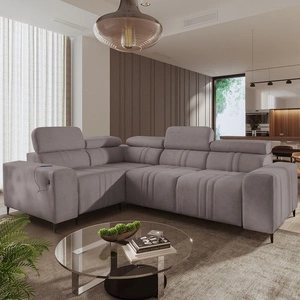 Ecksofa mit Schlaffunktion Castel II grau-braun links Komfort-Ecksofa mit verstellbaren Kopfstützen Bettzeug-Container