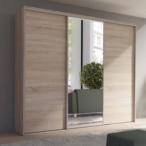 Verspiegelter Schiebeschrank Grande 277 cm Eiche sonoma light modernes Design ABS-Finish und Aluminium-Türführungen