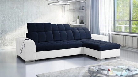 Ecksofa mit Schlaffunktion Luigi navyblau/weiß rechtes Ecksofa mit zwei Bettkästen Stoff mit interessanter Struktur
