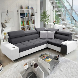 Ecksofa mit Schlaffunktion Dafni II graphitweiß rechtwinklig geflochtenes Ecksofa mit Bettzeugstauraum Vollauszug