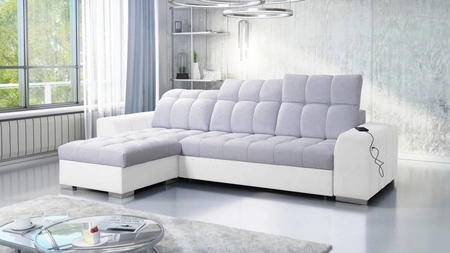 Ecksofa mit Schlaffunktion Luigi Esche Grau / Weiß linksseitig Ecksofa mit zwei Bettkästen Stoff mit interessanter Struktur
