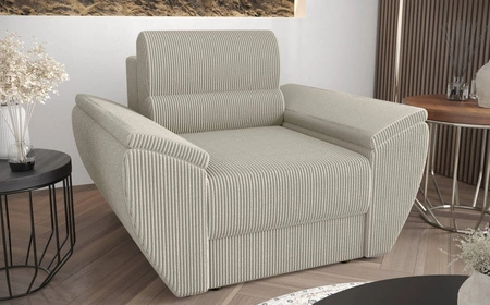 Sessel Fogu Elfenbein modernes Design bequemer Sessel für Wohnzimmer Cordstoff mit ausdrucksvollen Streifen breite Armlehnen