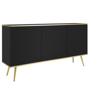 Kommode Luxury 160 cm schwarz elegantes Design stilvolle geriffelte Fronten Kommode Körper mit goldenen trim goldenen Metall Beine gekrönt
