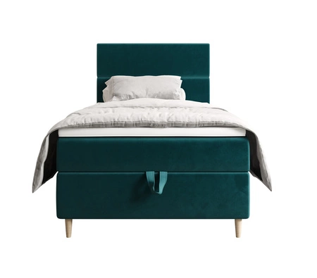 Boxspringbett Bing 90x200 türkis im modernen skandinavischen Stil mit gepolstertem Kopfteil Bett mit Staukasten
