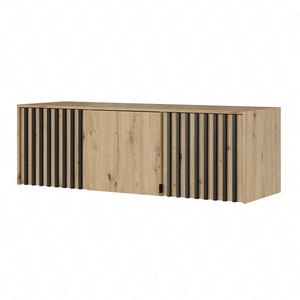 Aufsatz für Schrank Aspen 155 cm Eiche Artisan / Schwarze Lamellen funktionale Schrankerweiterung für Kleidung Schuhe und Accessoires