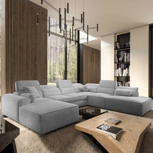 Ecksofa mit Schlaffunktion Viano X hellgrau links Design Ecksofa für Wohnzimmer im modernen Stil verstellbare Kopfstützen