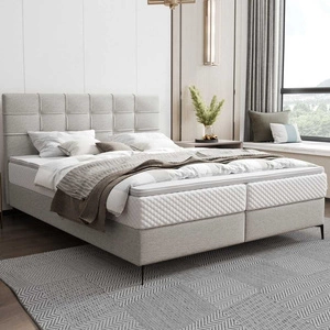 Boxspringbett Irvine 140x200 Esche grau Stilvolles Bett mit Bettzeugablage und hohem Kopfteil besticht durch sein elegantes Design