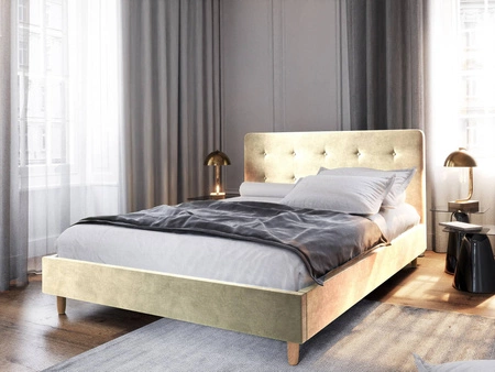 Polsterbett Noiro 140x200 beige mit Container im modernen skandinavischen Stil mit markantem Kopfteil