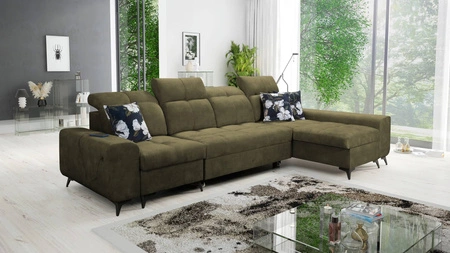 Ecksofa mit Schlaffunktion Buffalo XII oliv rechts stilvolles und funktionelles Ecksofa mit Bettzeugcontainer
