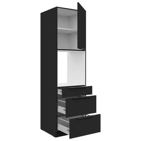 Küche Sockel Schwarz 60 DPS-210 3S 1F Backofen Schrank mit Schubladen feuchtigkeitsbeständig Metallgriffe