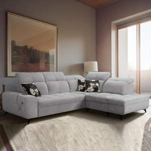 Ecksofa mit Schlaffunktion Buffalo VII grau Esche rechts stilvolles Ecksofa mit Bettzeugcontainern Velourstoff