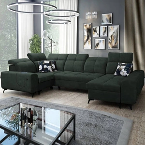 Ecksofa mit Schlaffunktion Buffalo IV grün rechtsseitig stilvolles Ecksofa mit zwei Bettcontainern Velourstoff