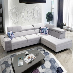 Ecksofa mit Schlaffunktion Hampton VII graue Esche rechtes Ecksofa für den Raum aus Samtstoff mit glatter Oberfläche