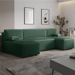 Ecksofa mit Schlaffunktion Brandon U grüner Bettzeugcontainer dreidimensionaler Stoff mit ausdrucksvollen Streifen