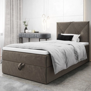 Boxspringbett Arvada 100x200 hellbraun im modernen skandinavischen Stil mit gepolstertem Kopfteil Bett mit Staukasten