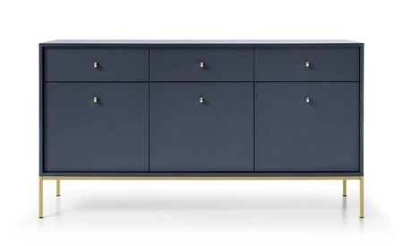 Kommode mit Schubladen Mono 154 cm Dunkelblau Minimalistisches Design stilvoller Griff schlichte Form mit metallischen goldenen Elementen