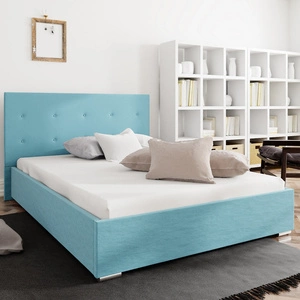 Bejar gepolstertes Bett 140x200 blau mit modernem Kopfteil ideal für Schlafzimmer