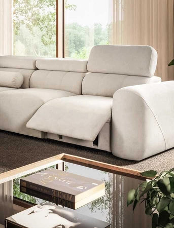 Ecksofa mit Schlaffunktion Cantare VIII Lux lachsfarbenes links Design-Ecksofa mit elektrisch hochgestelltem Fußteil
