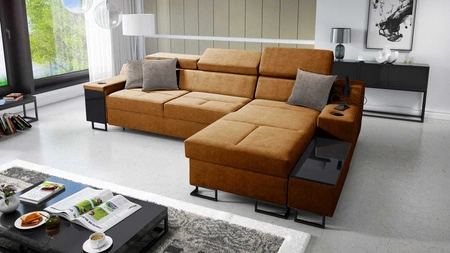 Ecksofa mit Schlaffunktion Alcamo honey right elegantes und stilvolles Ecksofa mit einer ausziehbaren praktischen Schublade an der Seite des Möbels