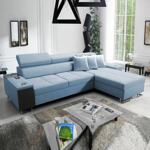 Ecksofa mit Schlaffunktion Dafni Blau rechtsseitig aus Samt bietet Komfort und Funktionalität während der täglichen Erholung