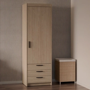 Kleiderschrank Rene 60 cm Eiche geölt modernes Design und ABS veredelte Kantenleisten perfekter Kleiderschrank für Schlafzimmer geräumige Schubladen