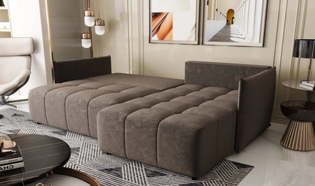 Ecksofa mit Schlaffunktion Oroso hellbraun rechts Ecksofa weicher Samtstoff mit hydrophober Beschichtung Bettzeugbehälter