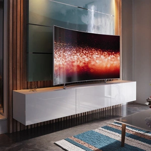 TV Schrank Tawros 258 cm weiß glänzend idealer Wohnzimmerschrank für Liebhaber moderner Einrichtungen mit elegantem Charakter