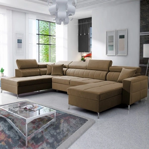 Ecksofa mit Schlaffunktion Nausa VI hellbraun rechte Seite stilvolles Ecksofa mit komfortabler Verarbeitung weicher Samtstoff