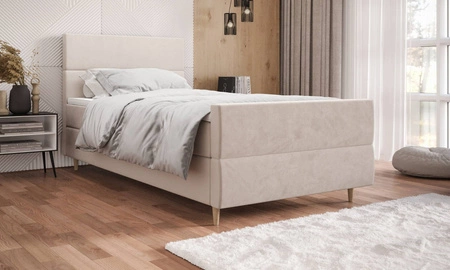 Boxspringbett Benet 90x200 beige Bett im modernen skandinavischen Stil mit gepolstertem Kopf- und Fußteil Bett mit Staukasten